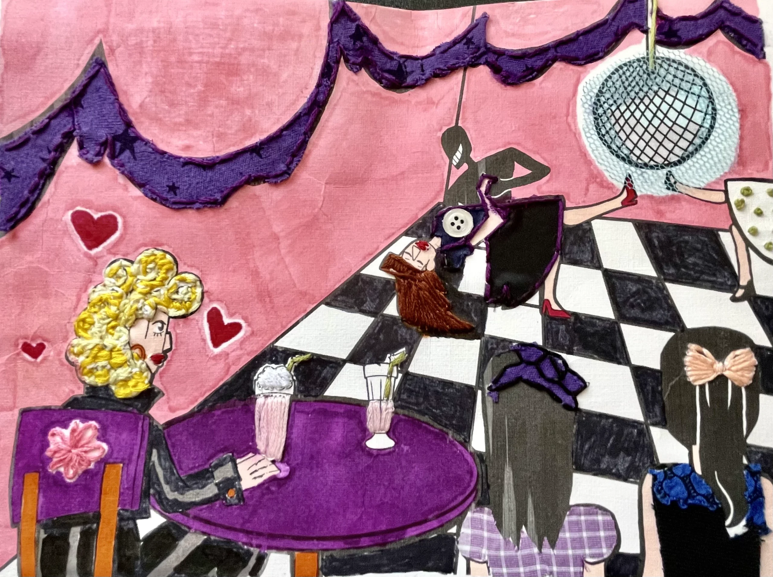 Karen Jones_Tall Smiles and Kitten Heels_Embroiddery Mixed Media